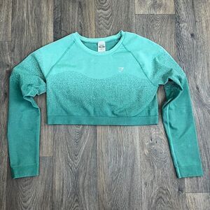 Gymshark Women's Size XXL Green Adapt Ombre Seamless Long Sleeve Crop Top Active